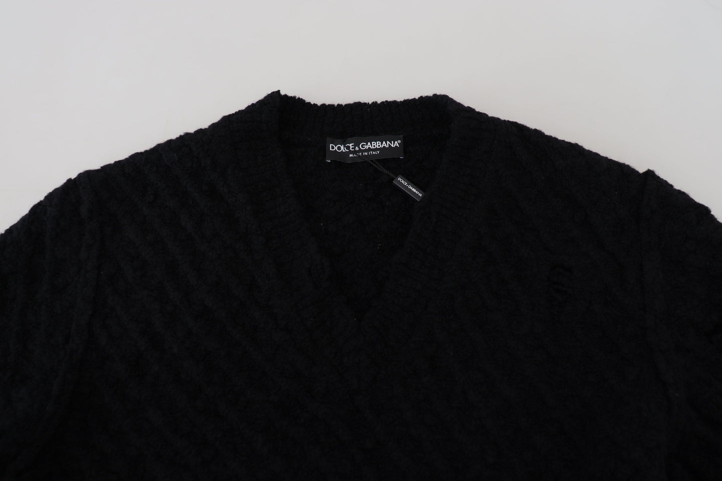 Dolce & Gabbana Black Wool V-neck Knitted Pullover Sweater by Dolce & Gabbana