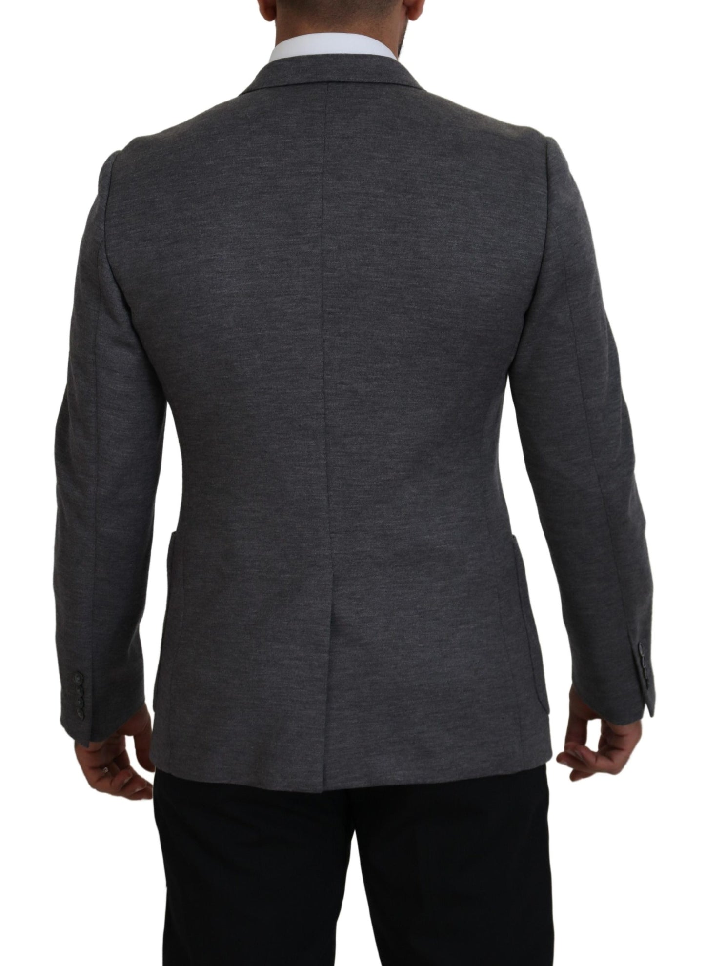 Blazer élégant en laine grise Dolce & Gabbana avec broderie couronne d'abeilles