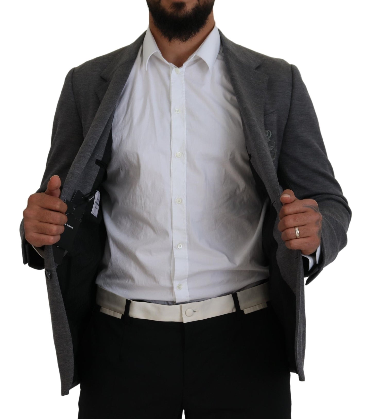 Blazer élégant en laine grise Dolce & Gabbana avec broderie couronne d'abeilles