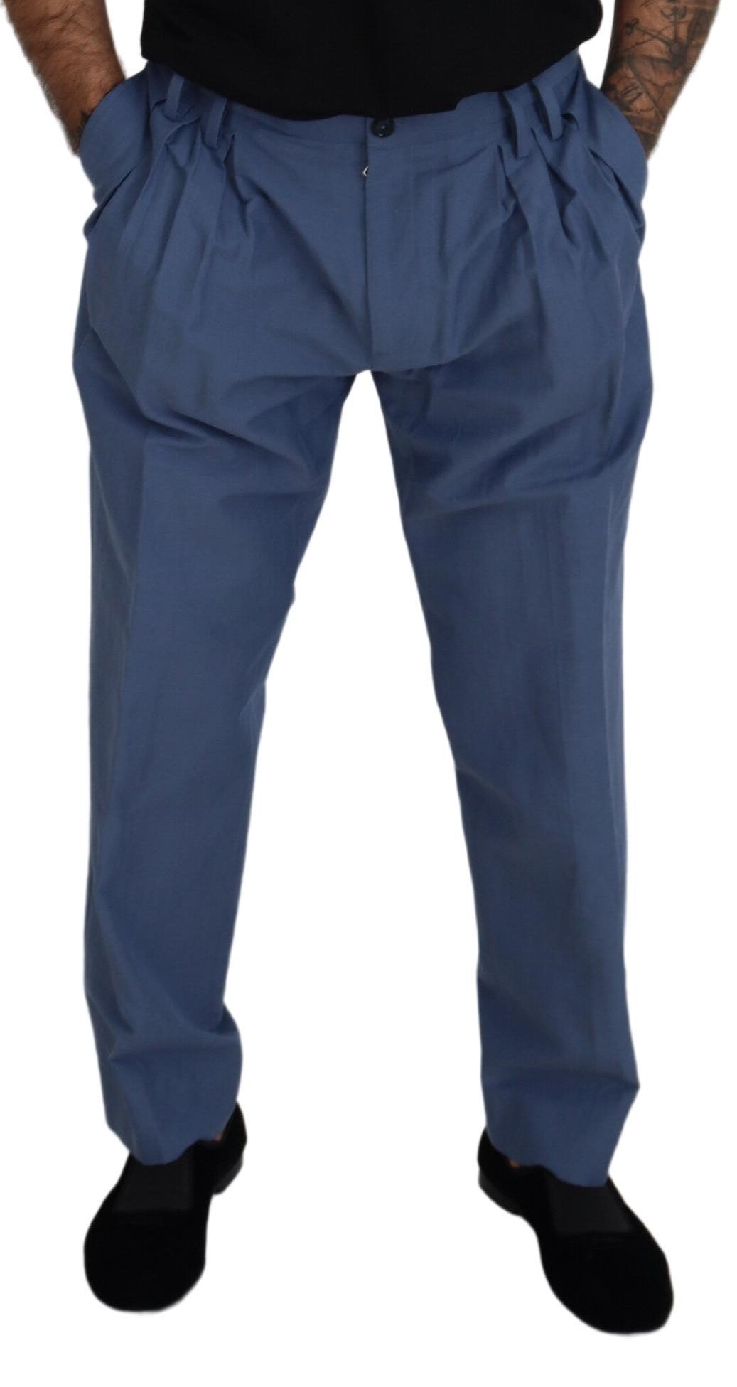 Pantalon élégant en mélange de lin et de coton bleu Dolce & Gabbana
