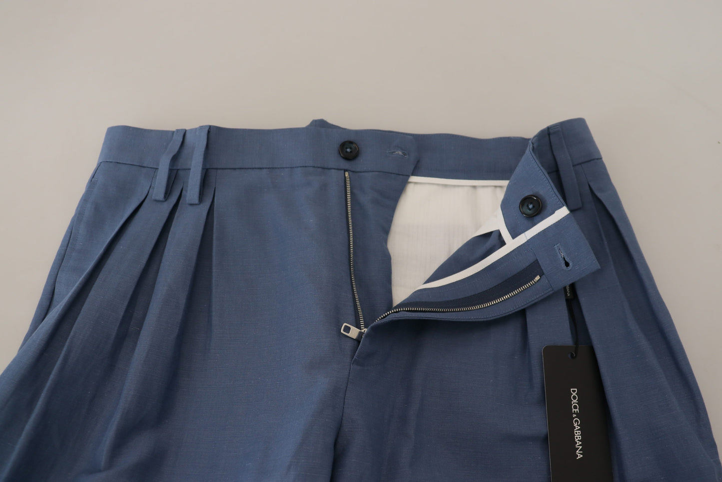 Pantalon élégant en mélange de lin et de coton bleu Dolce & Gabbana