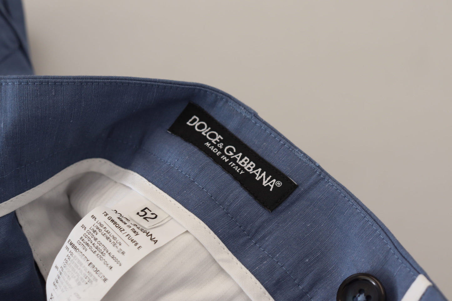 Pantalon élégant en mélange de lin et de coton bleu Dolce & Gabbana