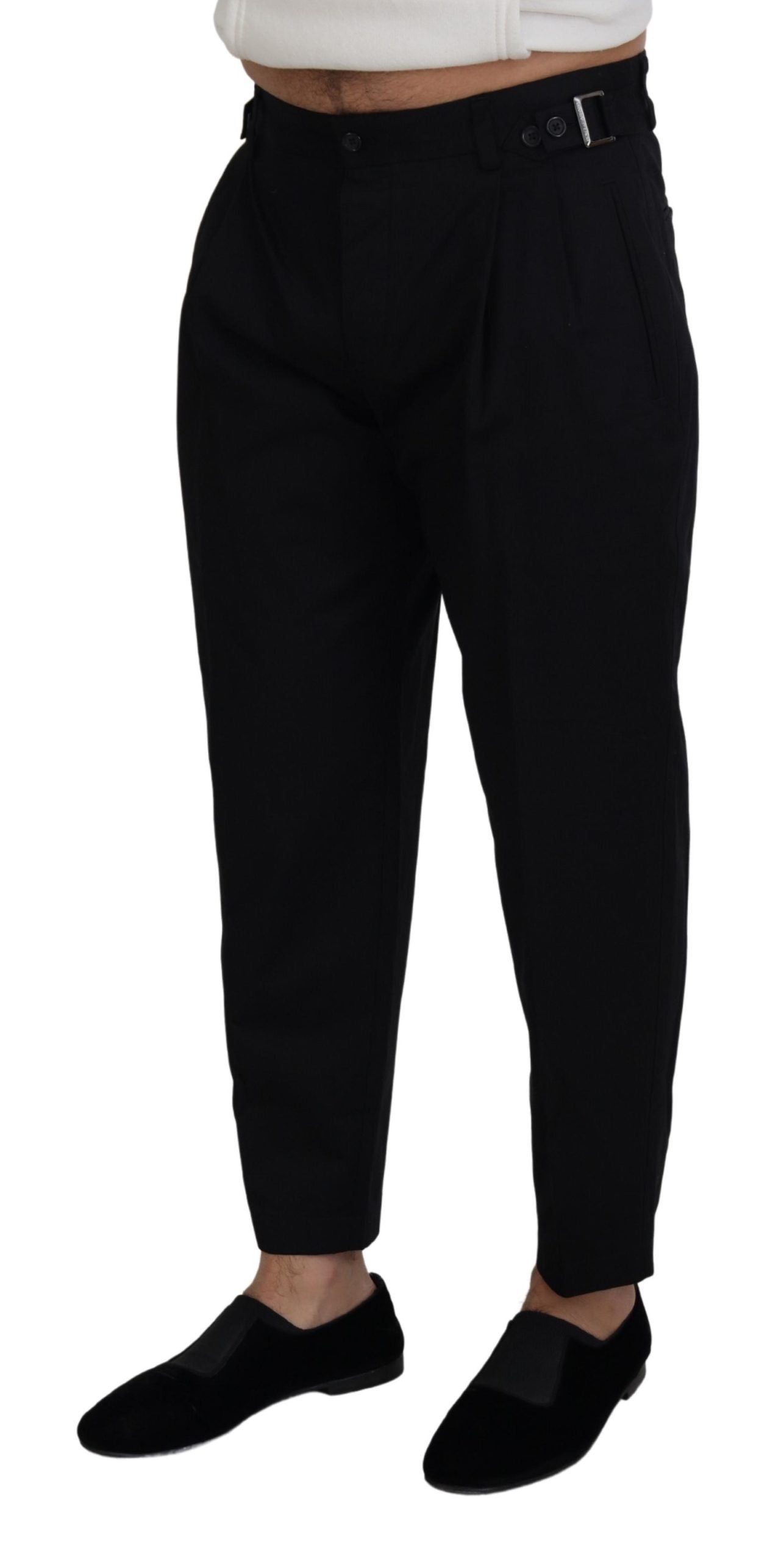 Pantalon de créateur italien noir élégant Dolce & Gabbana avec boucle latérale