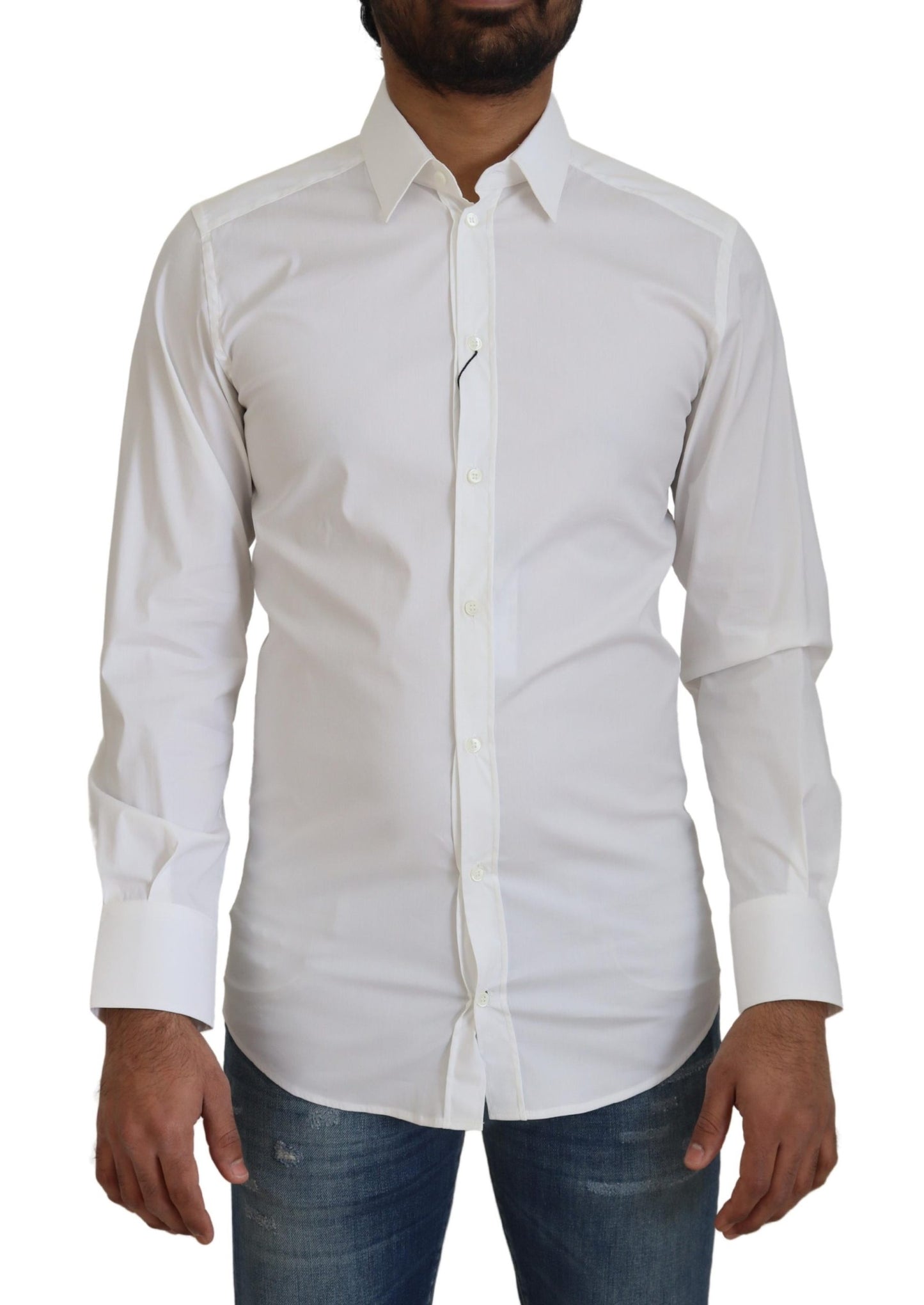 Dolce & Gabbana White Cotton Slim Fit Formal Dress GOLD Shirt by Dolce & Gabbana