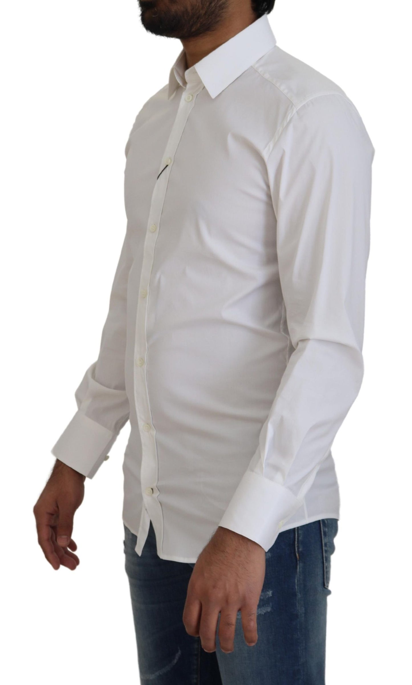 Dolce & Gabbana White Cotton Slim Fit Formal Dress GOLD Shirt by Dolce & Gabbana