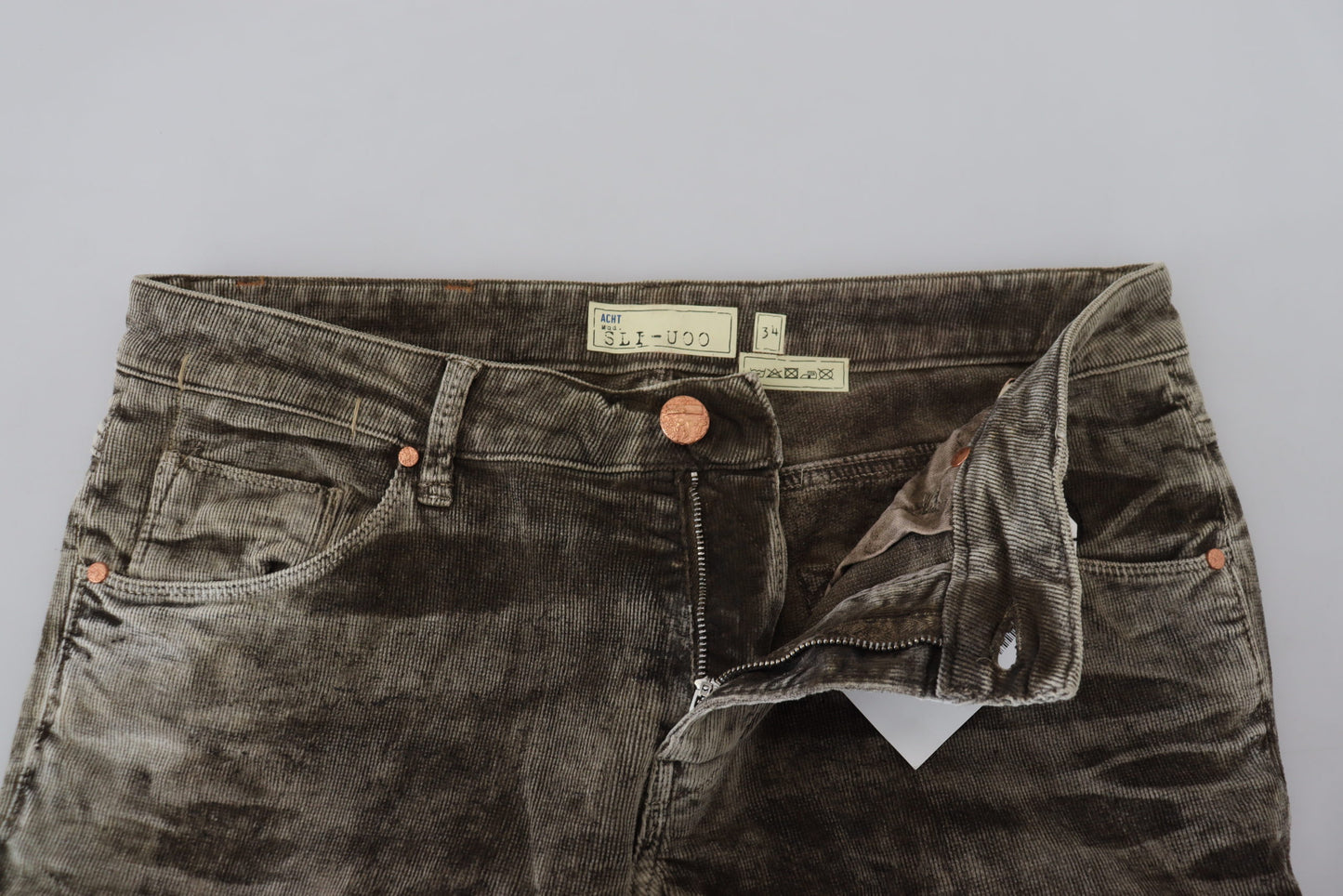 Eight Gray Washed Cotton Corduroy Slim Fit Men Jeans