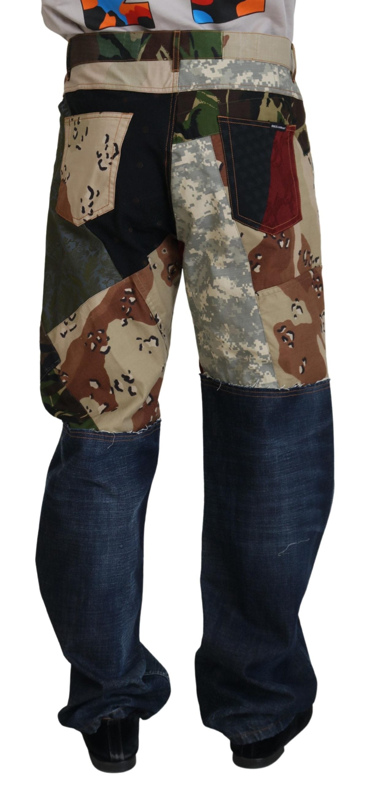 Jean Dolce & Gabbana en denim patchwork riche en soie mélangée