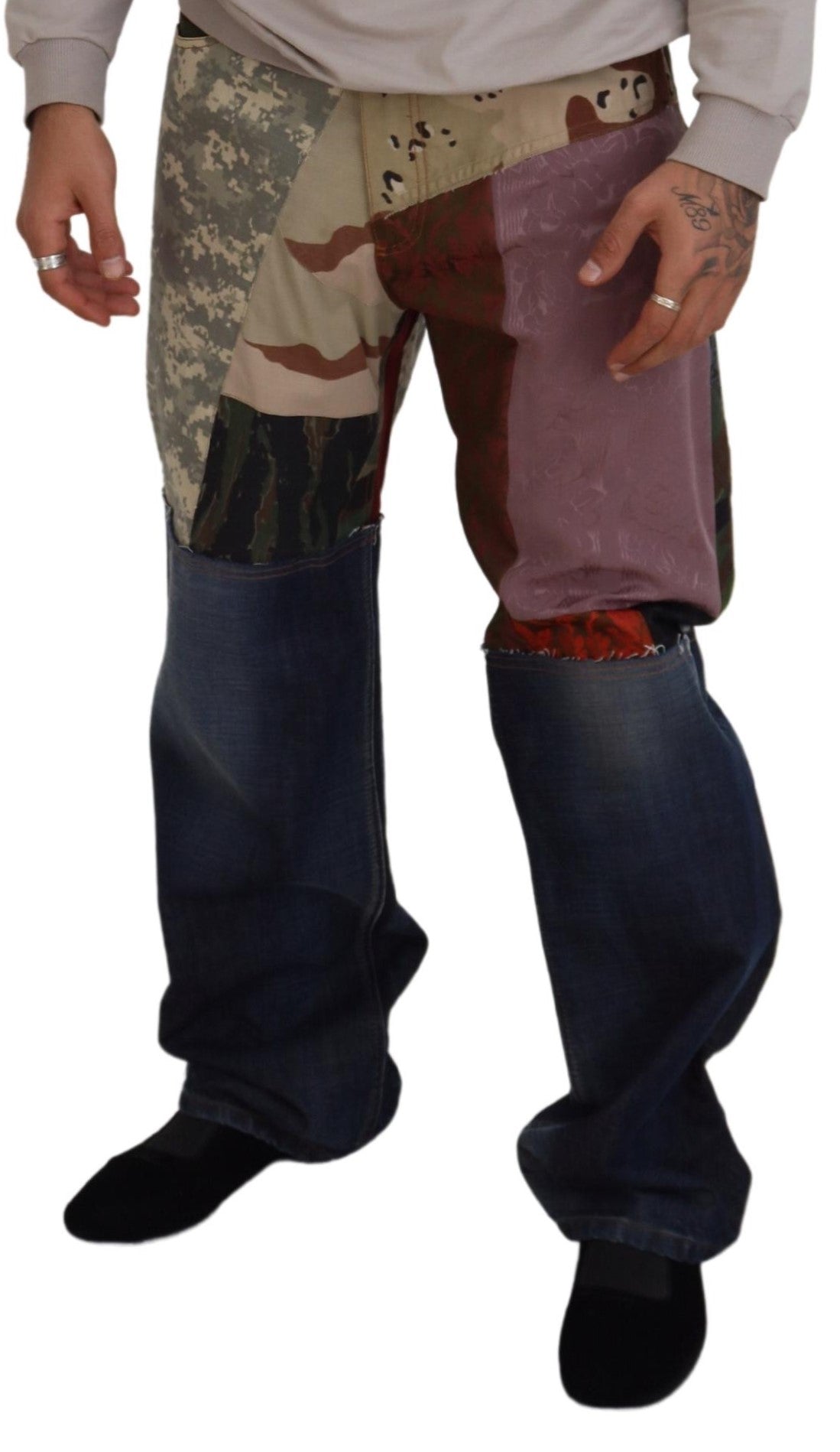 Jean Dolce & Gabbana en denim patchwork riche en soie mélangée