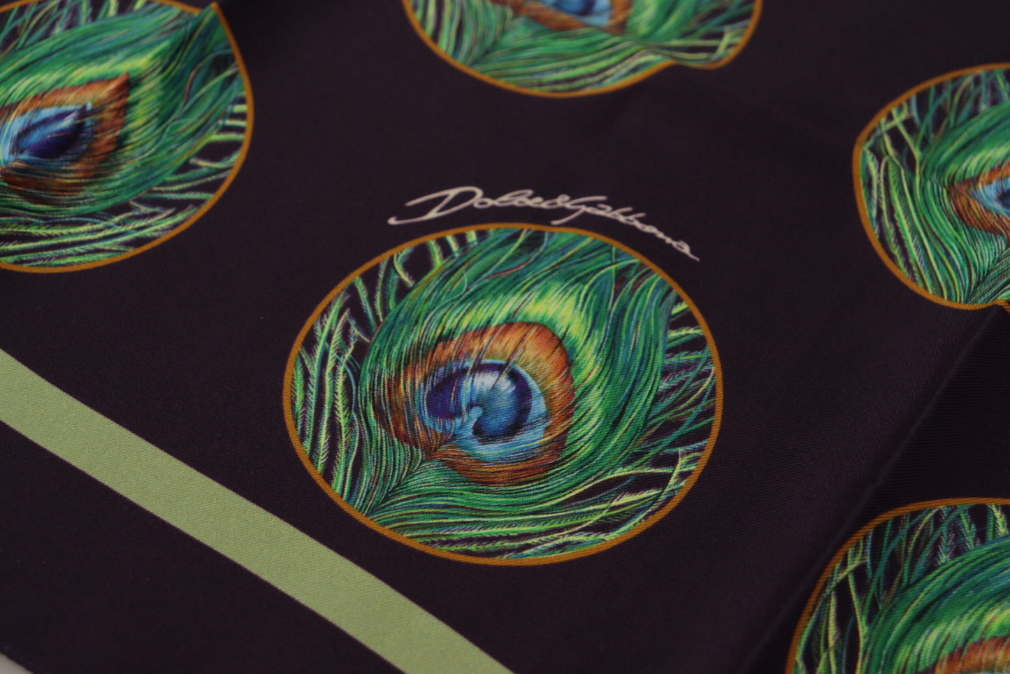 Dolce & Gabbana Black Peacock Feather DG Printed Square Handkerchief Scarf by Dolce & Gabbana