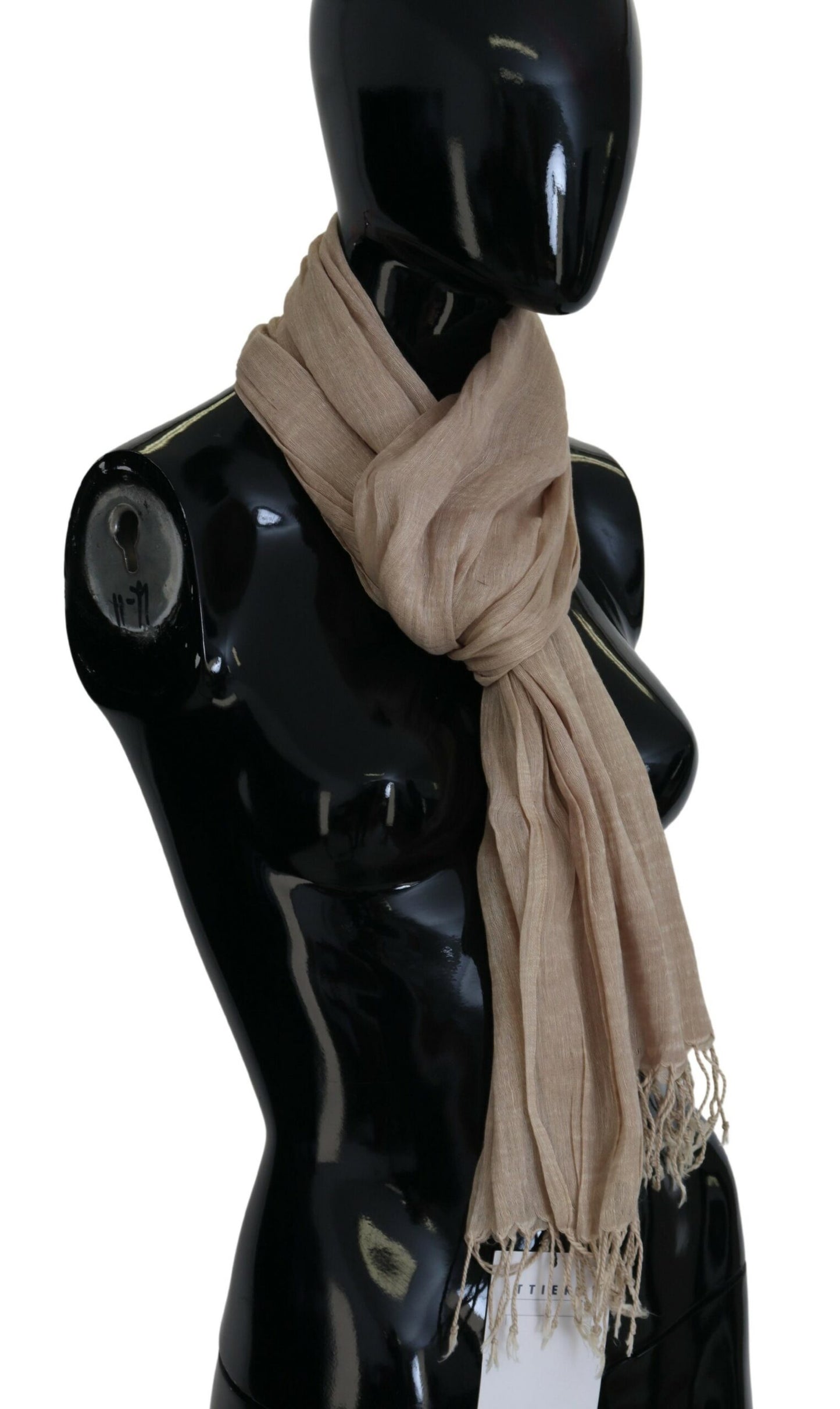 Costume National Beige Cotton Shawl Foulard Fringe Scarf by Costume National