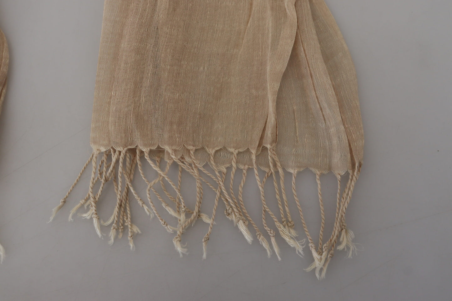 Costume National Beige Cotton Shawl Foulard Fringe Scarf by Costume National