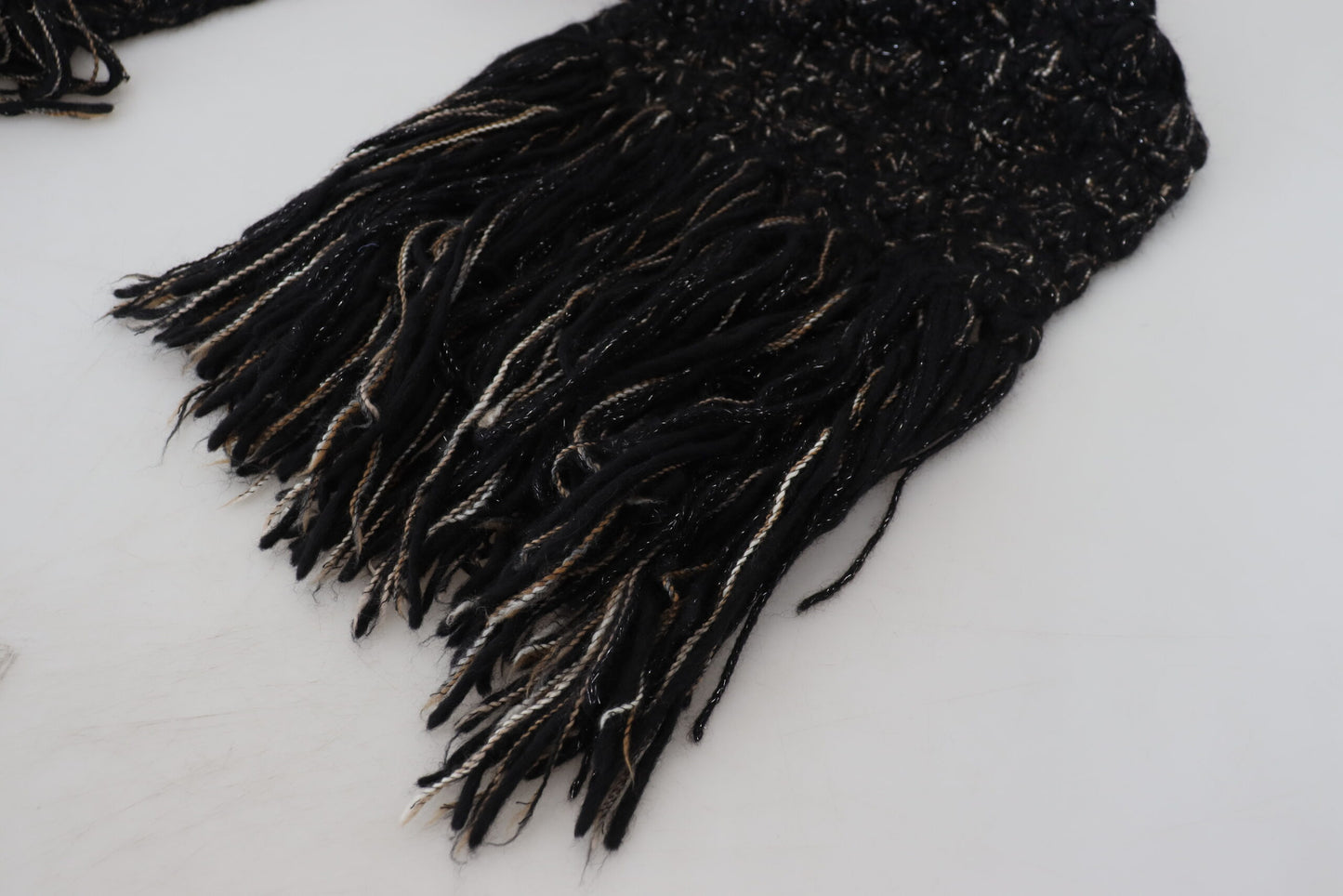 Dolce & Gabbana Black Wool Knitted Wrap Foulard Fringe Scarf by Dolce & Gabbana