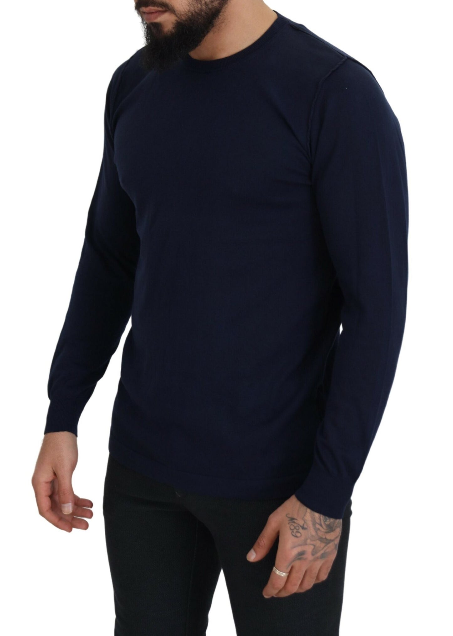 Paolo Pecora Milano Blue Cotton Crewneck Pullover Sweater by Paolo Pecora Milano