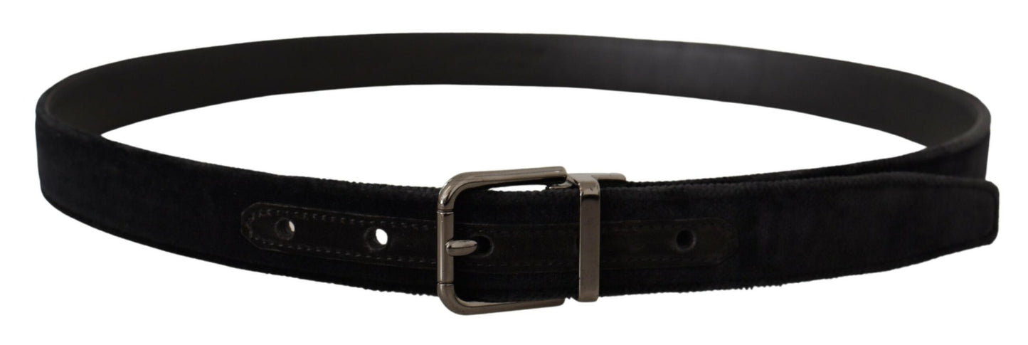 Ceinture élégante en cuir noir Dolce & Gabbana avec boucle argentée