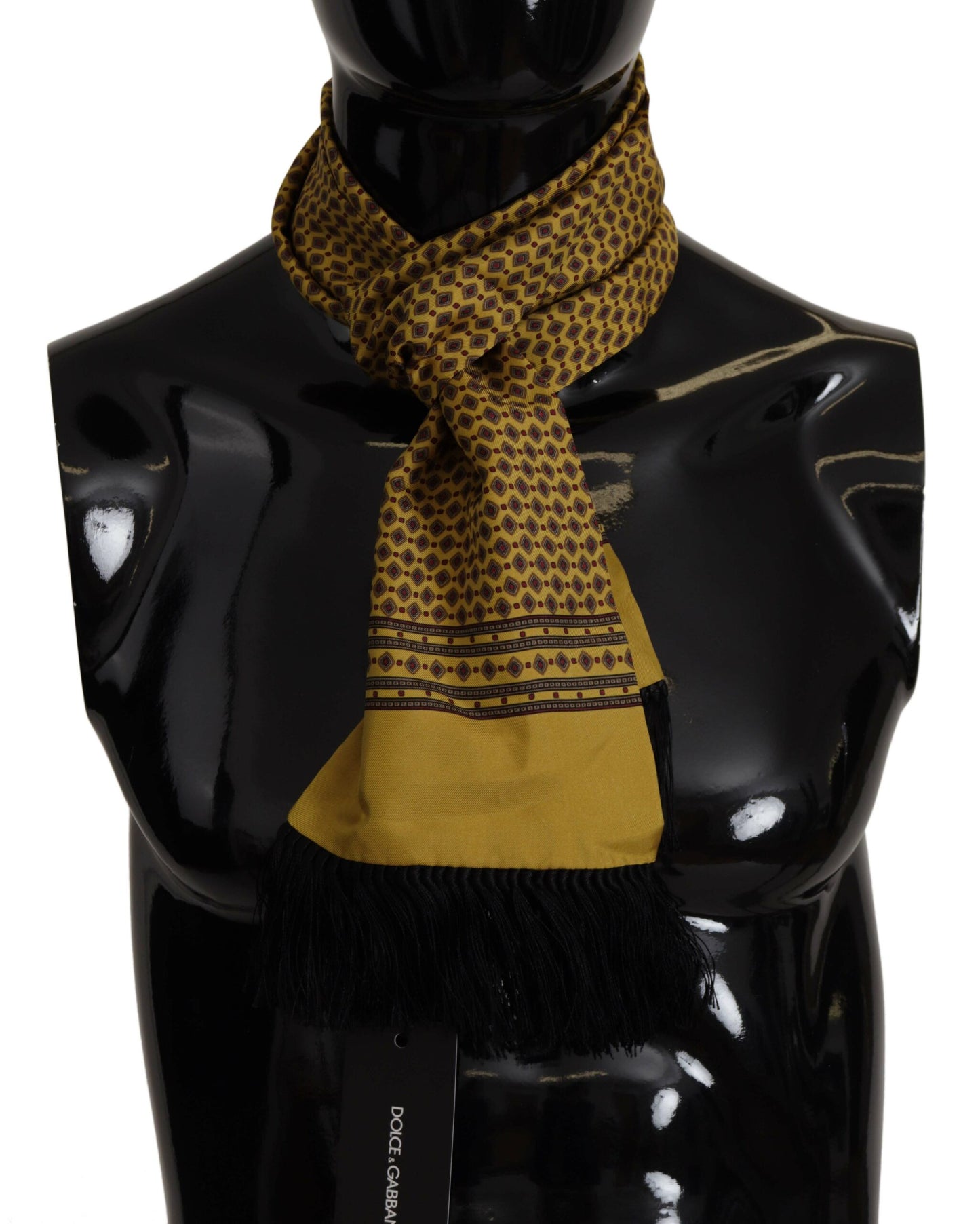 Dolce & Gabbana Yellow Patterned Silk Neck Wrap Fringe Scarf by Dolce & Gabbana