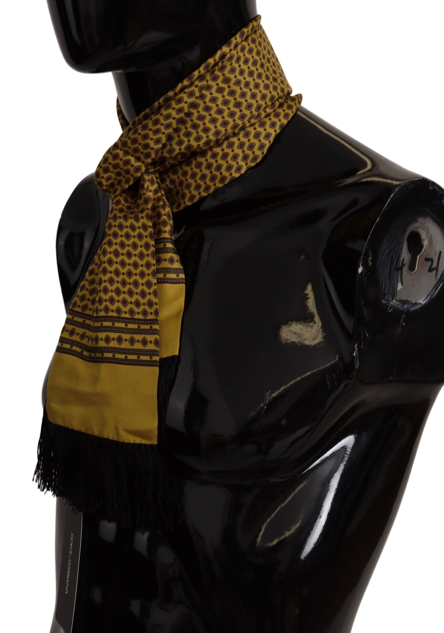 Dolce & Gabbana Yellow Patterned Silk Neck Wrap Fringe Scarf by Dolce & Gabbana