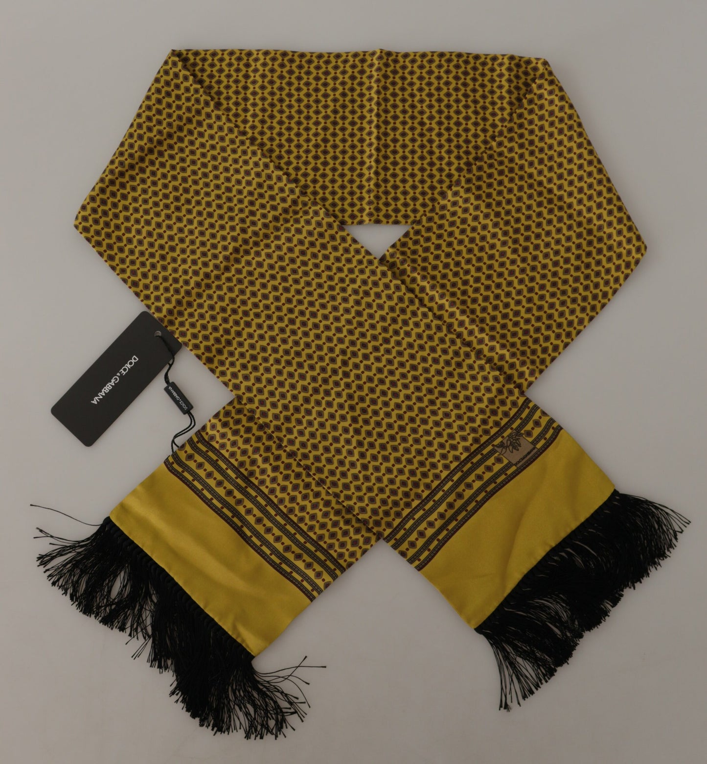 Dolce & Gabbana Yellow Patterned Silk Neck Wrap Fringe Scarf by Dolce & Gabbana