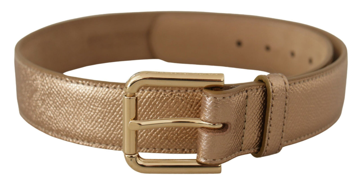 Ceinture en cuir rose doré Dolce & Gabbana Chic avec boucle logo