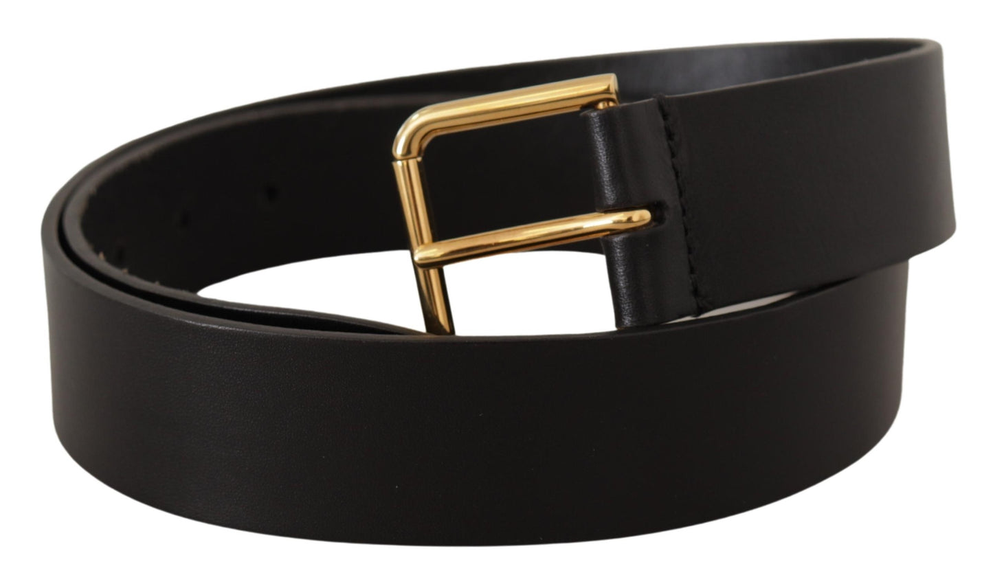 Ceinture élégante en cuir noir Dolce & Gabbana avec boucle dorée