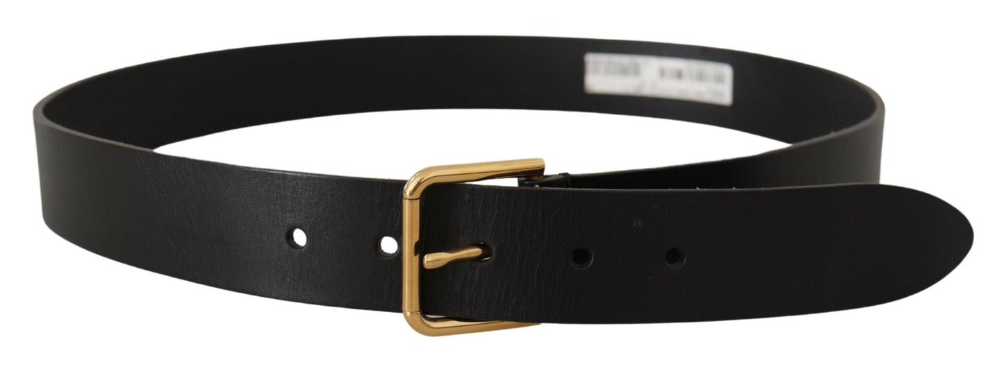 Ceinture élégante en cuir noir Dolce & Gabbana avec boucle dorée