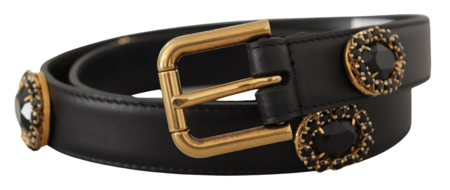 Ceinture élégante en cuir noir avec logo Dolce & Gabbana