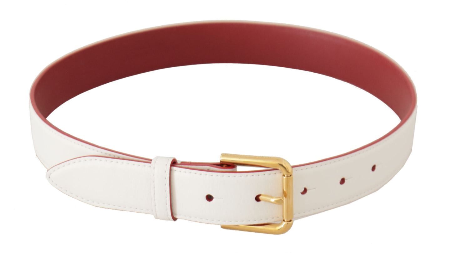 Ceinture élégante en cuir blanc Dolce & Gabbana avec boucle gravée