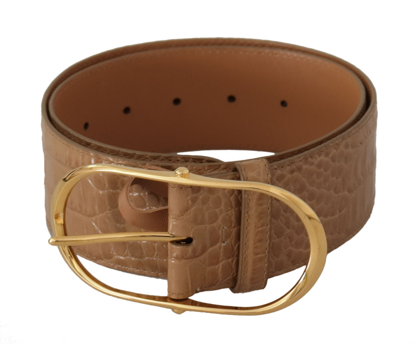 Ceinture élégante en cuir beige Dolce & Gabbana avec boucle gravée