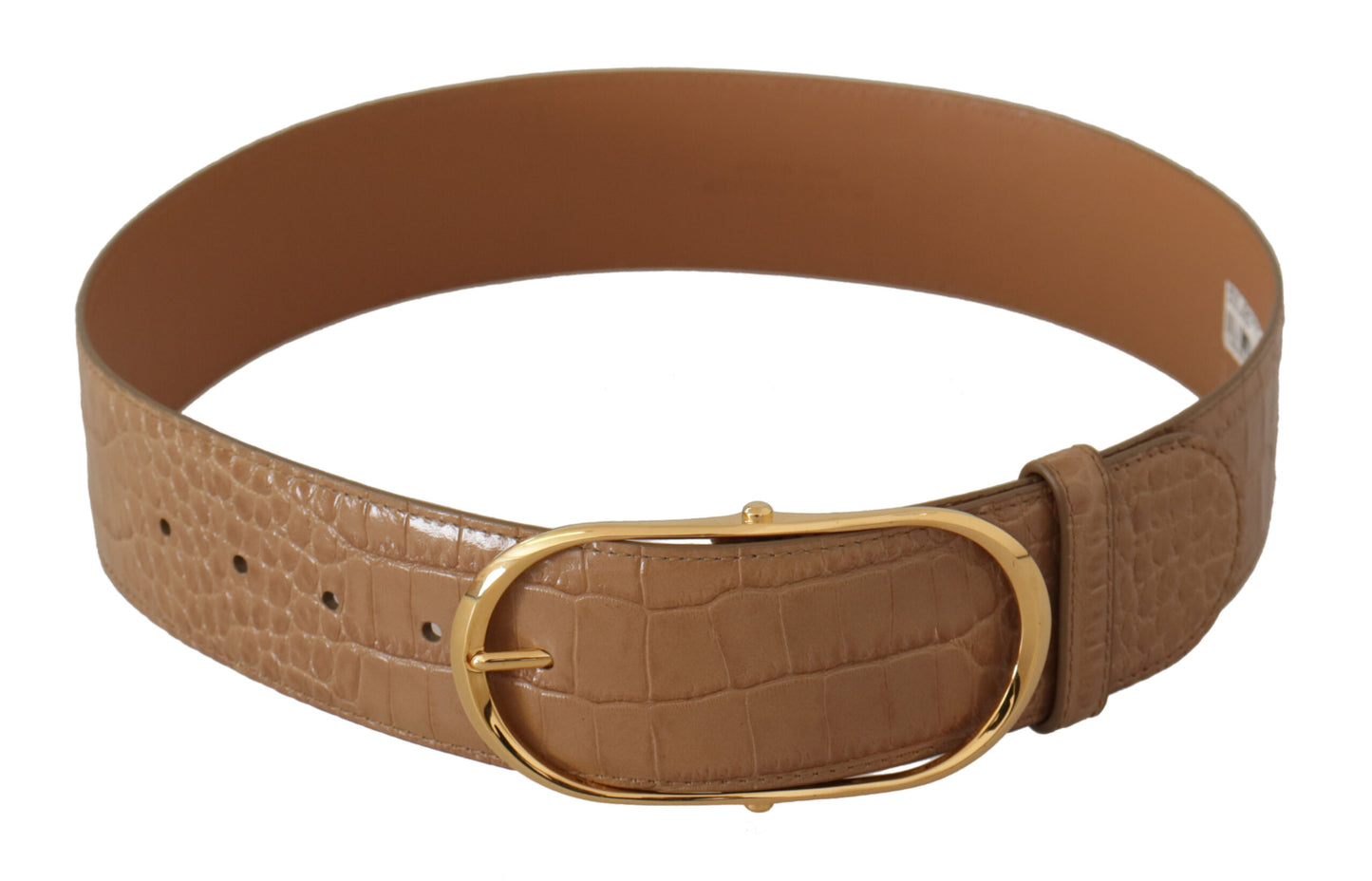 Ceinture élégante en cuir beige Dolce & Gabbana avec boucle gravée