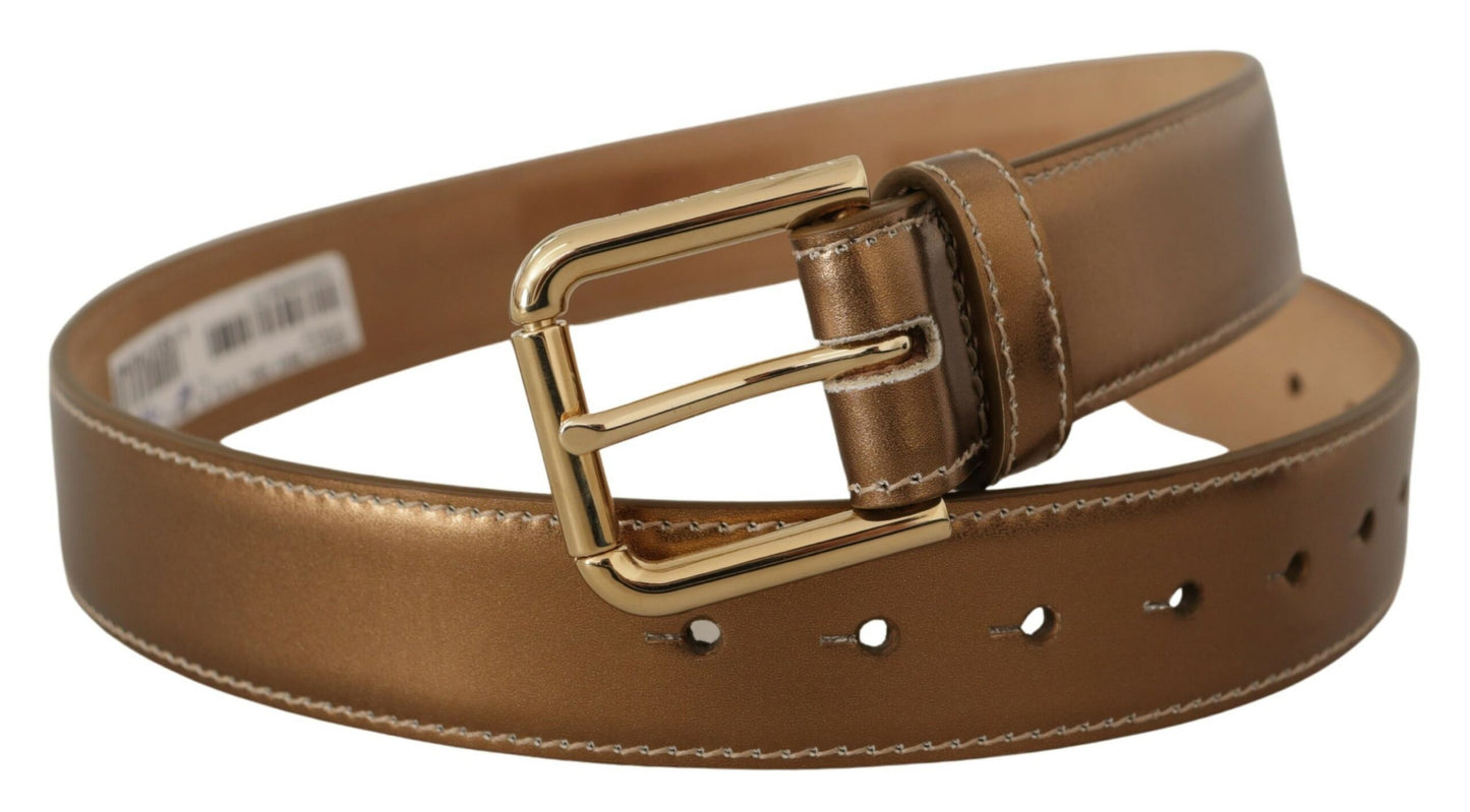 Ceinture élégante en cuir bronze Dolce & Gabbana avec boucle à logo