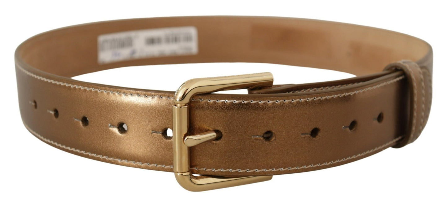 Ceinture élégante en cuir bronze Dolce & Gabbana avec boucle à logo