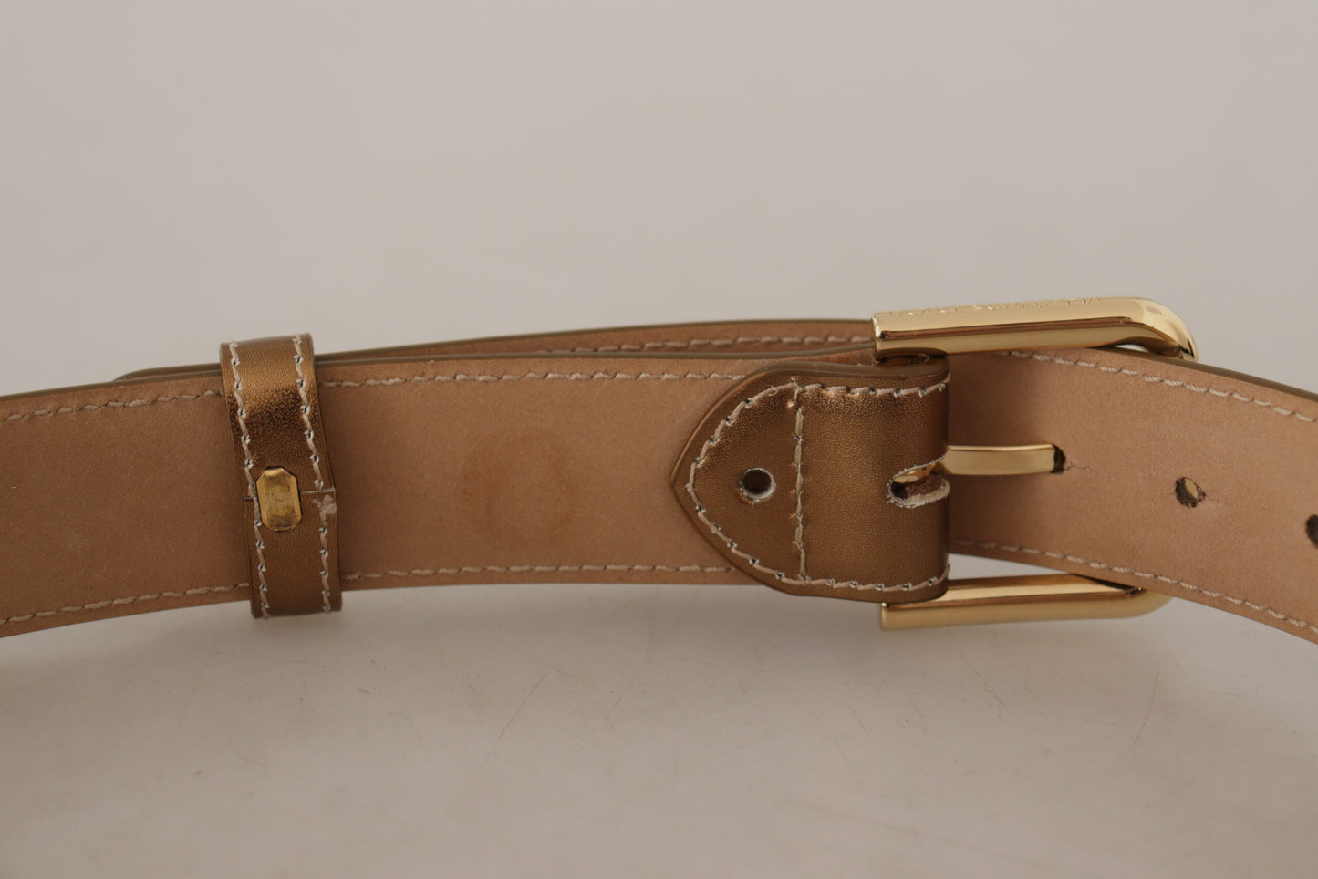 Ceinture élégante en cuir bronze Dolce & Gabbana avec boucle à logo
