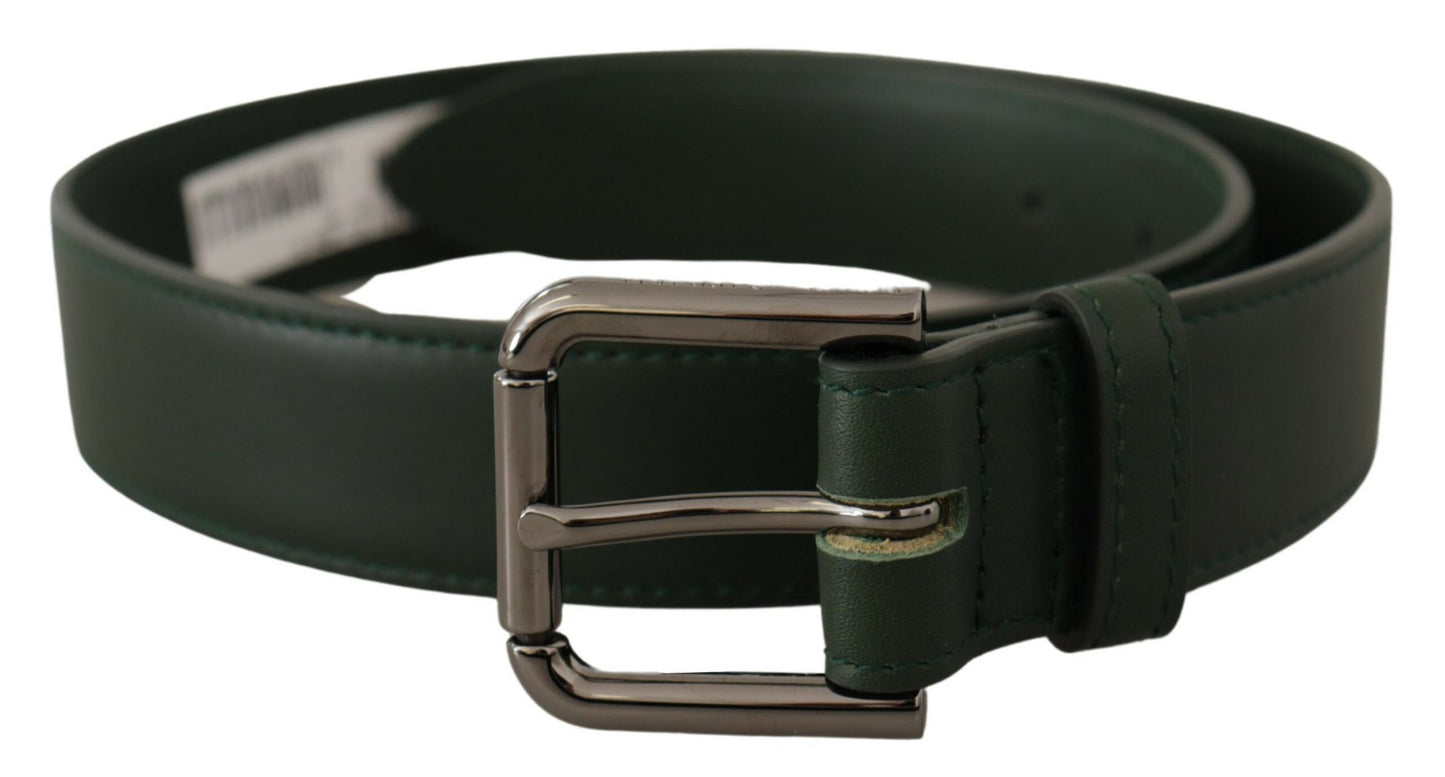 Ceinture élégante en cuir vert foncé Dolce & Gabbana avec boucle à logo