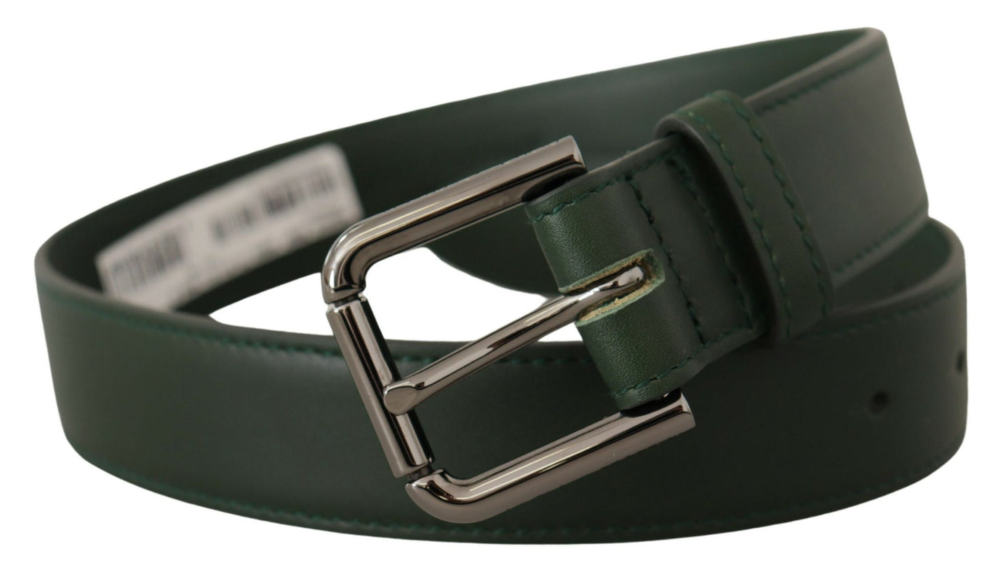 Ceinture élégante en cuir vert foncé Dolce & Gabbana avec boucle à logo