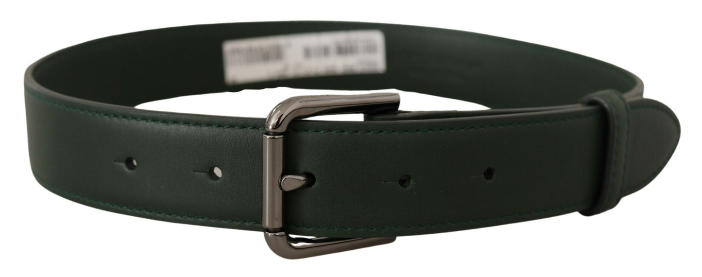 Ceinture élégante en cuir vert foncé Dolce & Gabbana avec boucle à logo