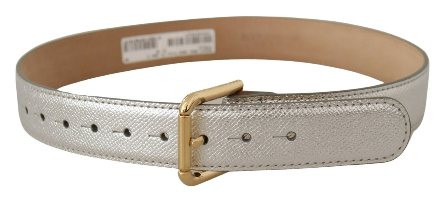 Ceinture élégante en cuir argenté Dolce & Gabbana avec boucle gravée