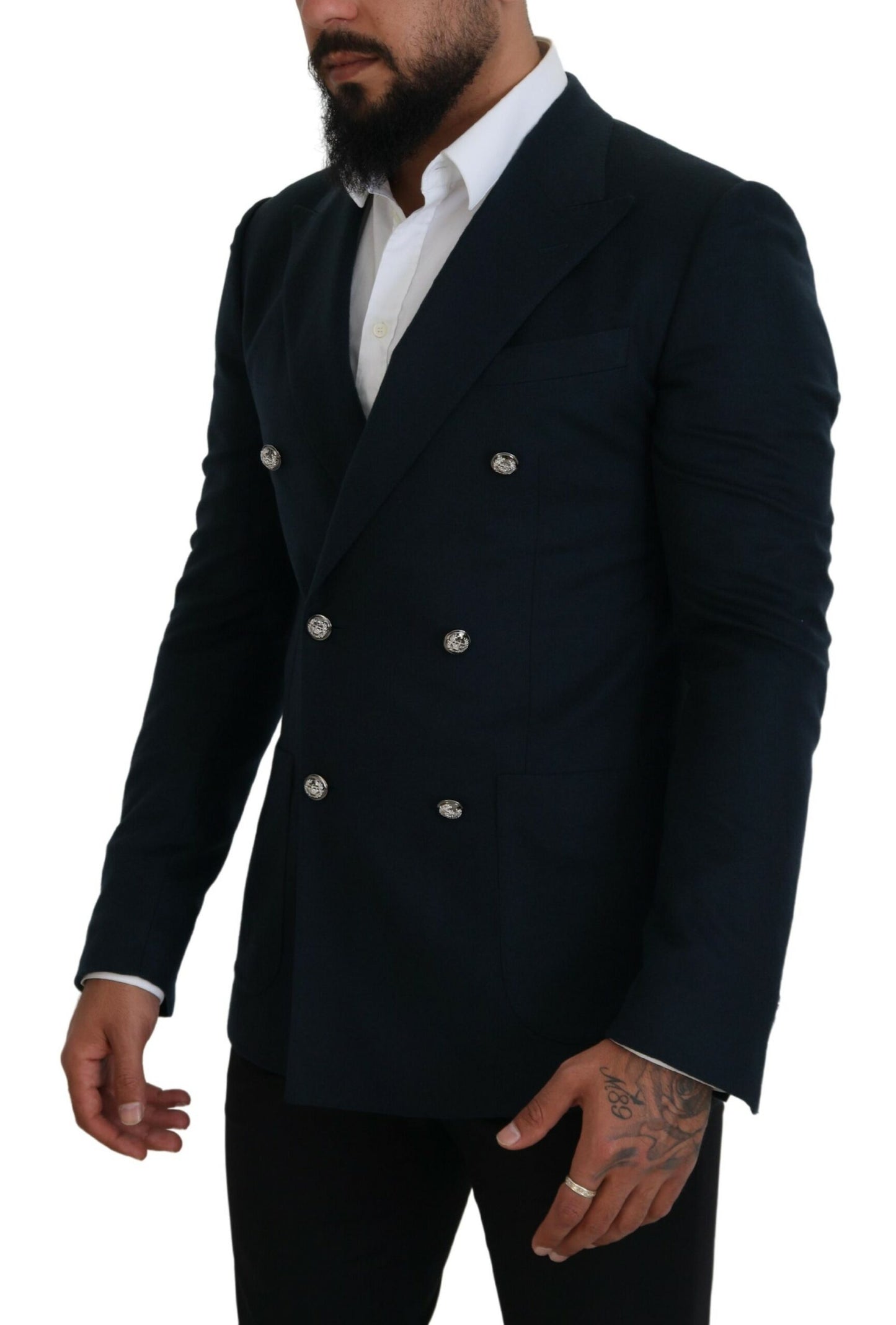 Blazer bleu élégant en mélange cachemire-soie Dolce & Gabbana