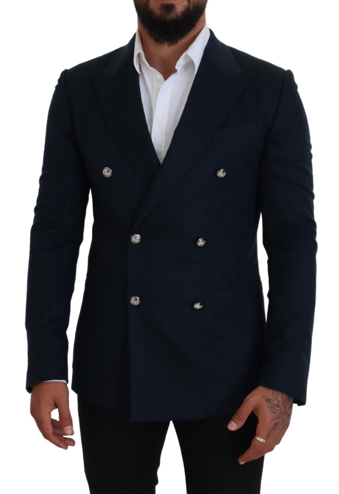 Blazer bleu élégant en mélange cachemire-soie Dolce & Gabbana