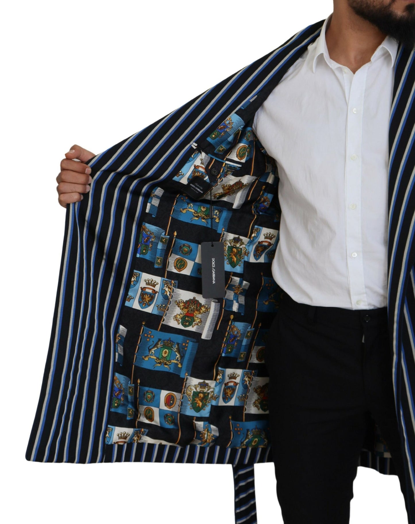 Robe de chambre élégante en soie mélangée à rayures Dolce & Gabbana