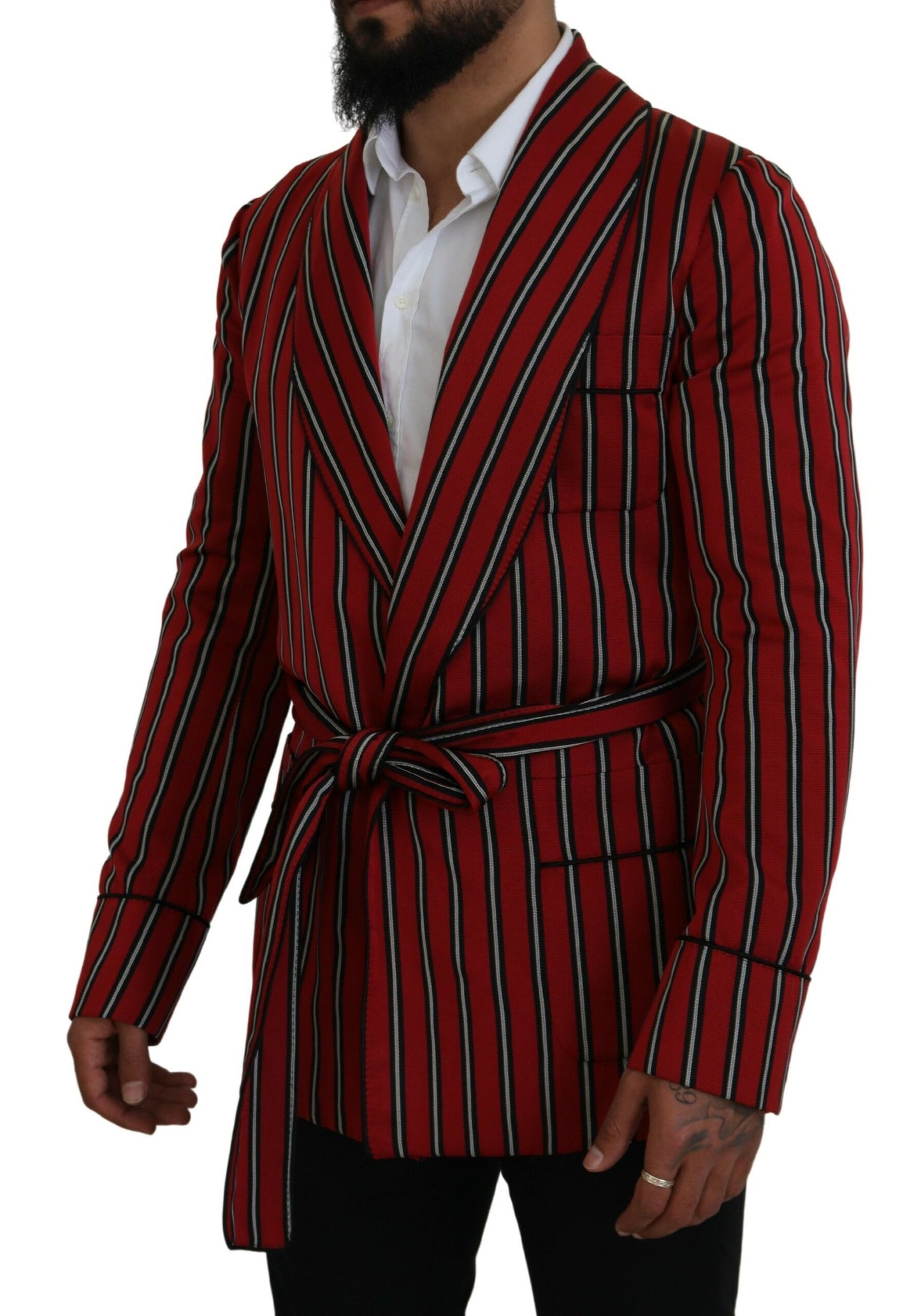 Robe longue élégante à rayures rouges Dolce & Gabbana, vêtements de luxe