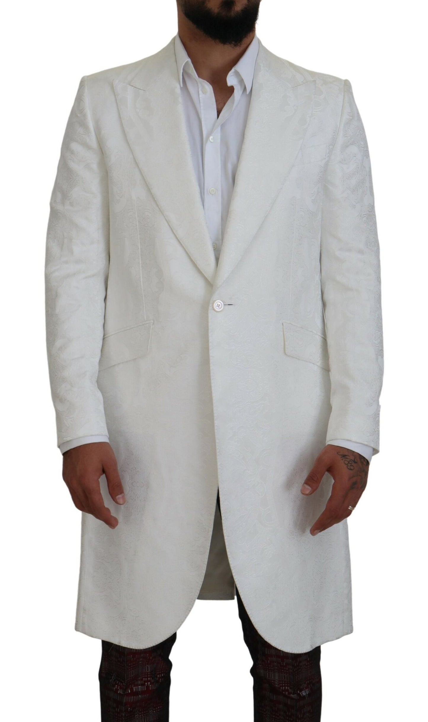Trench-coat élégant en brocart floral blanc Dolce & Gabbana