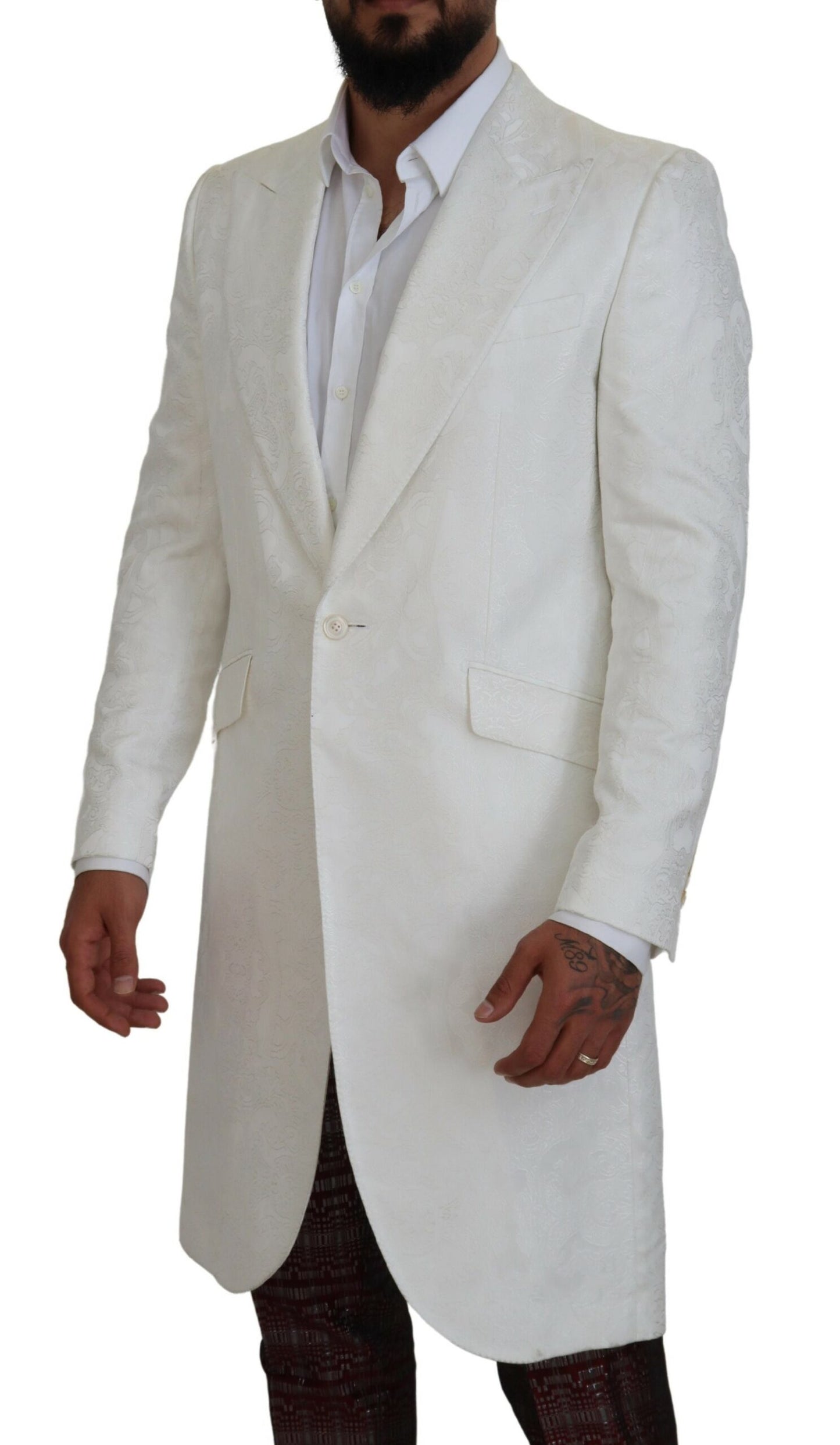Trench-coat élégant en brocart floral blanc Dolce & Gabbana