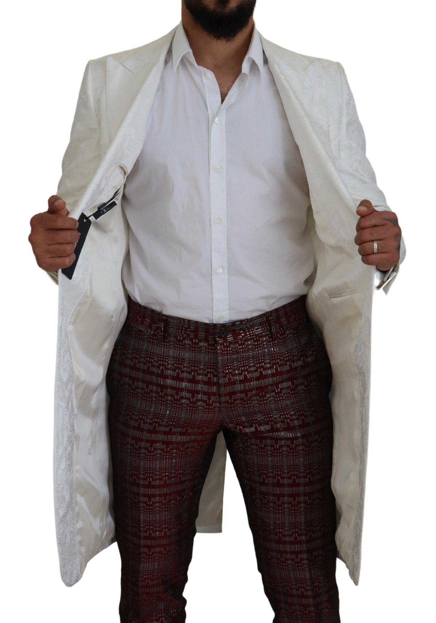 Trench-coat élégant en brocart floral blanc Dolce & Gabbana