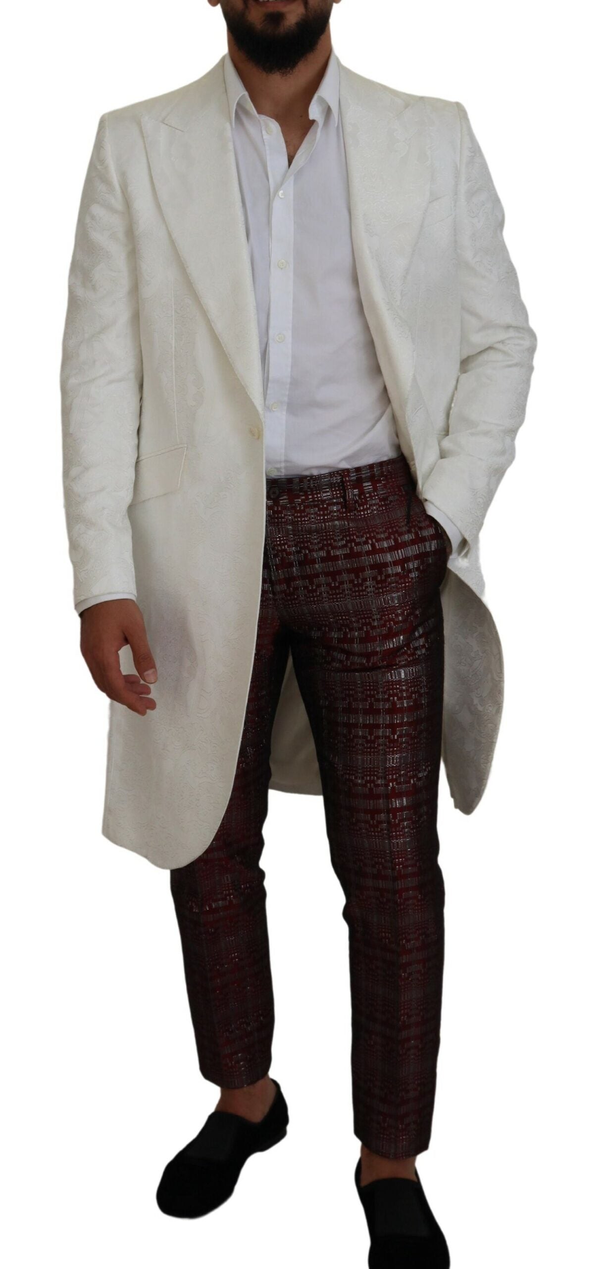 Trench-coat élégant en brocart floral blanc Dolce & Gabbana