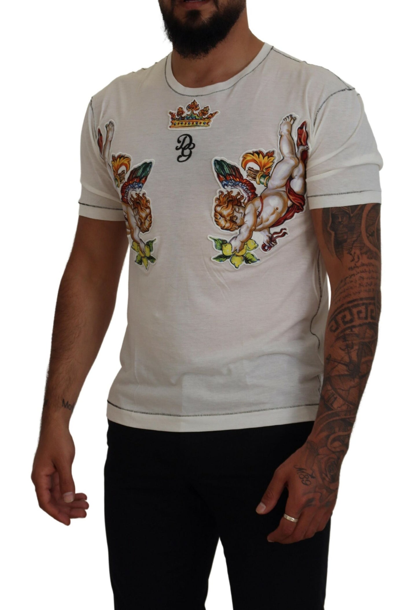 T-shirt élégant en mélange de coton et de soie blanc Dolce & Gabbana