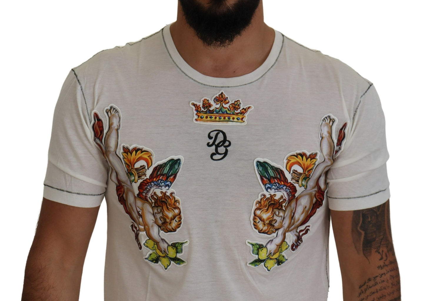 T-shirt élégant en mélange de coton et de soie blanc Dolce & Gabbana
