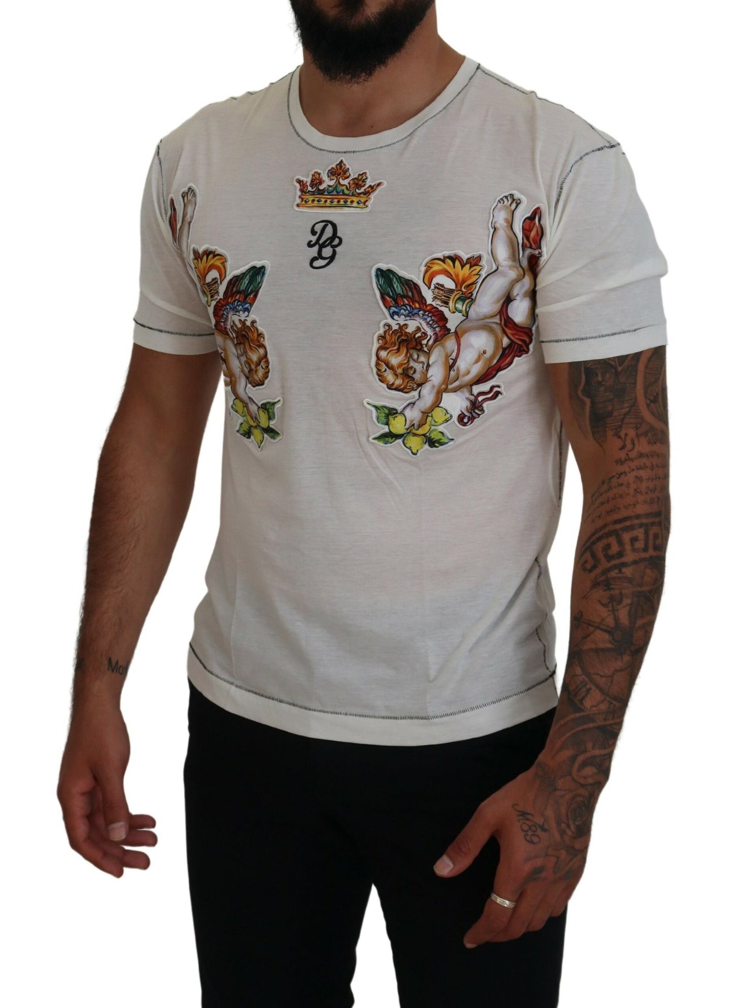 T-shirt élégant en mélange de coton et de soie blanc Dolce & Gabbana