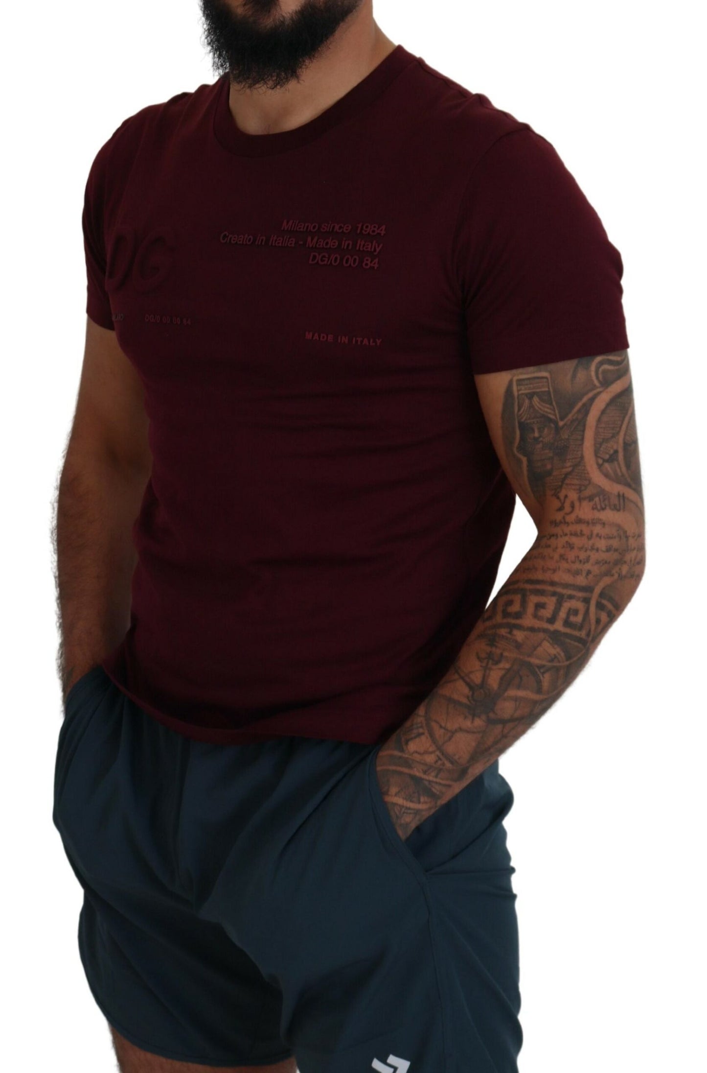 T-shirt décontracté à col rond bordeaux élégant Dolce & Gabbana