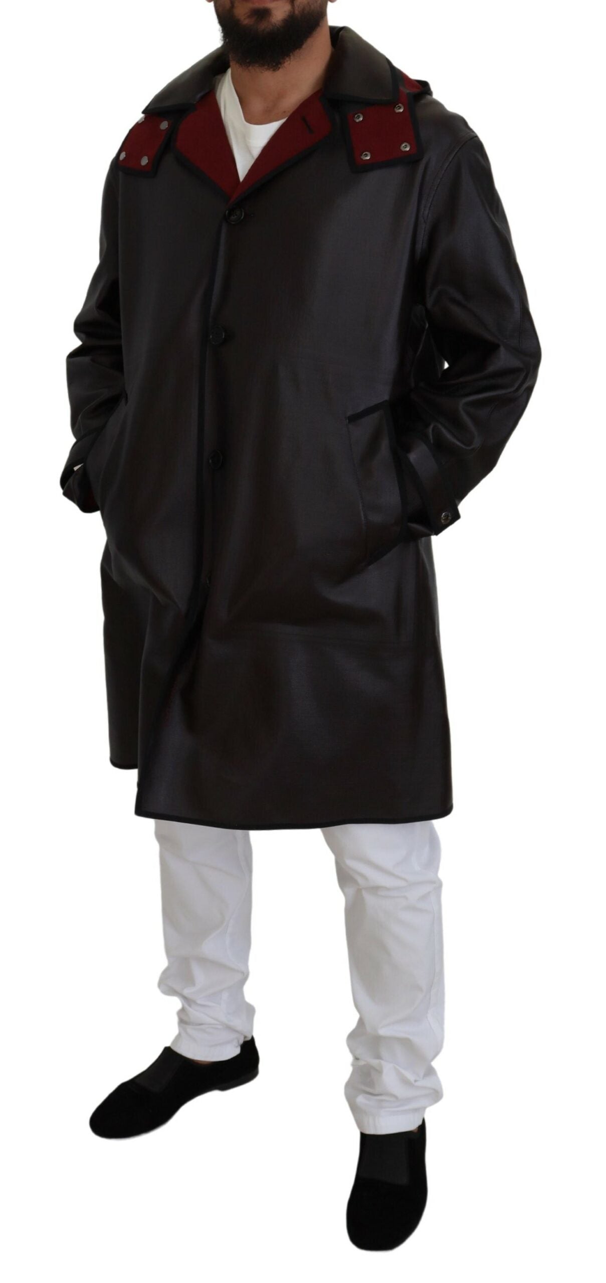 Parka à capuche élégante Dolce & Gabbana en noir et bordeaux