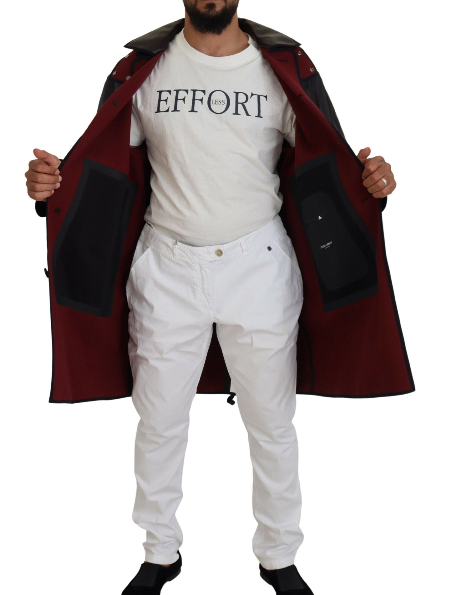 Parka à capuche élégante Dolce & Gabbana en noir et bordeaux