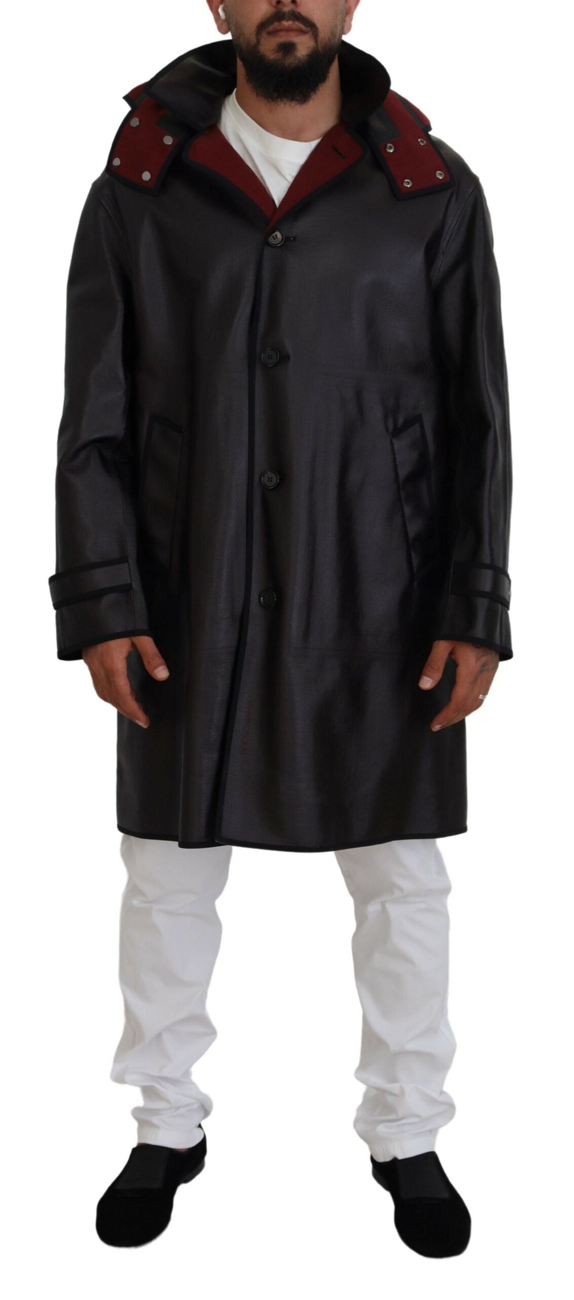 Parka à capuche élégante Dolce & Gabbana en noir et bordeaux